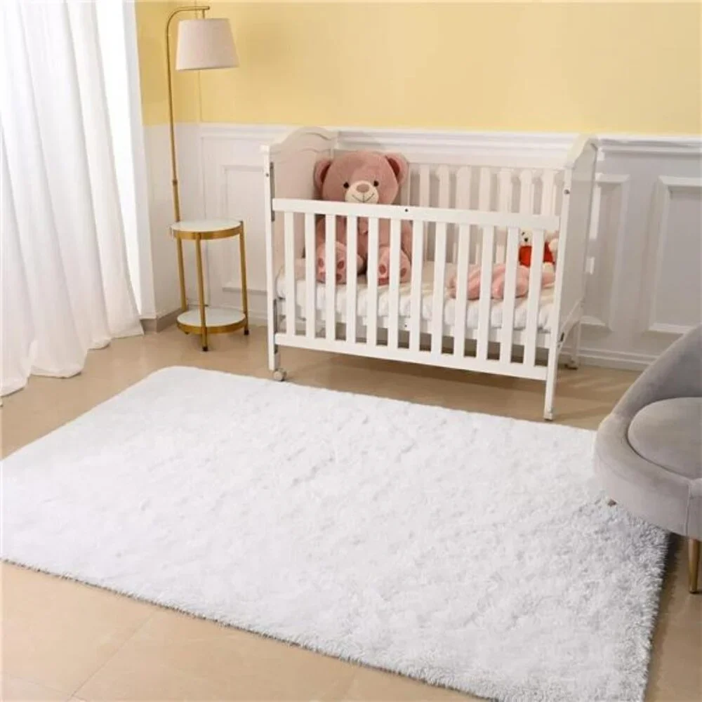 Maxsoft White Fluffy Rug 4x6 Shag Area Carpet Non Slip Plush for Bedroom Dorm